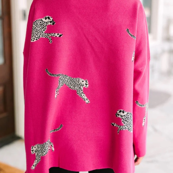 NWOT Entro Hot Pink Cheetah Leopard Oversized Tunic Style Sweater Size XL - Picture 4 of 6